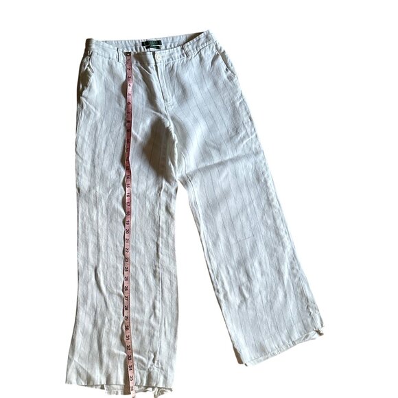 Lauren Ralph Lauren Womens White & Blue Striped Linen  Wide-Leg Pants - Picture 3 of 16